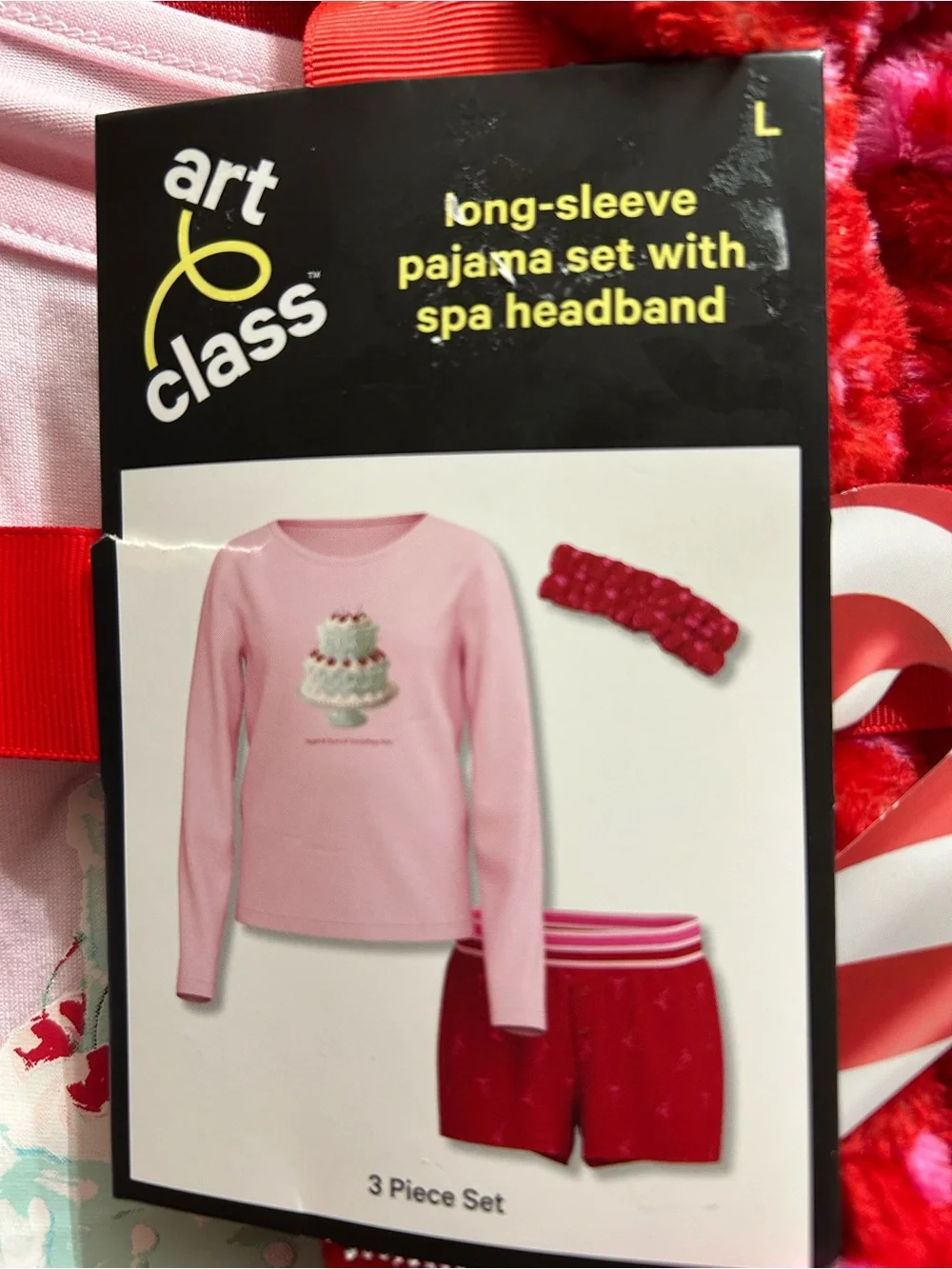 Art Class Long Sleeve Pajama Set With Pink Headband 3 Piece Set NEW Large 10/12